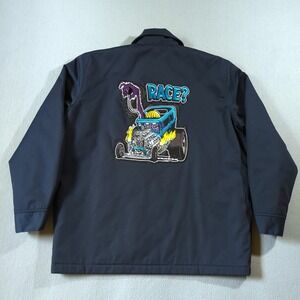Custom Dickies Rat Fink Panel Jacket Mens L Blue Lined Hot Rod Work Coat